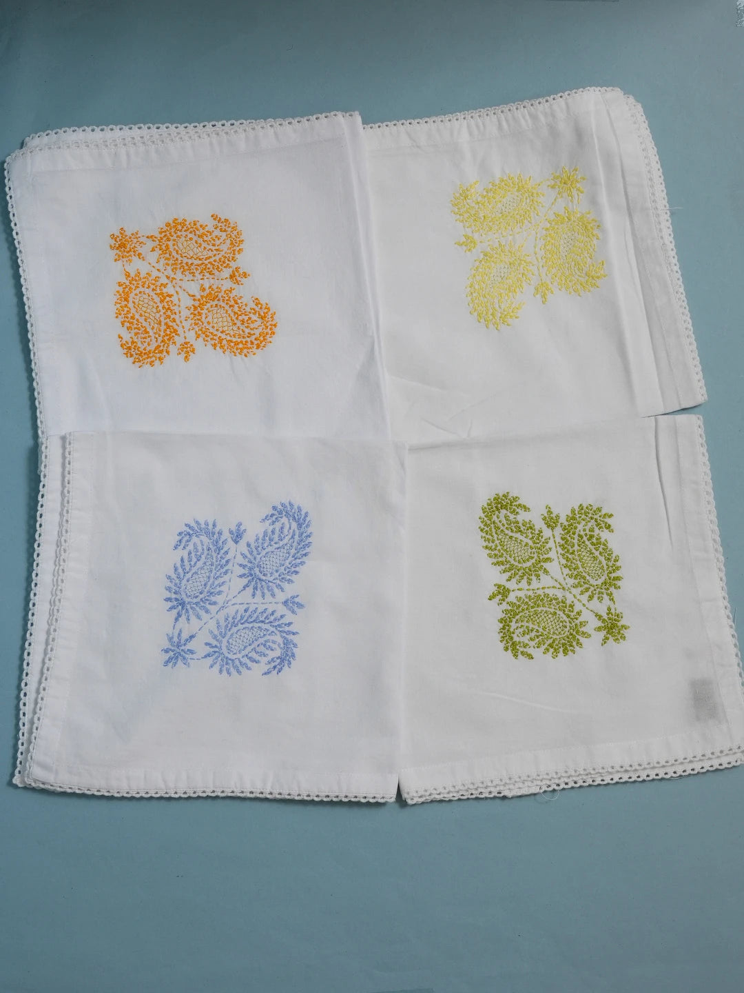 Ada Hand Embroidered Multi Colored Cotton Lucknowi Chikankari Napkin Set 01A507464