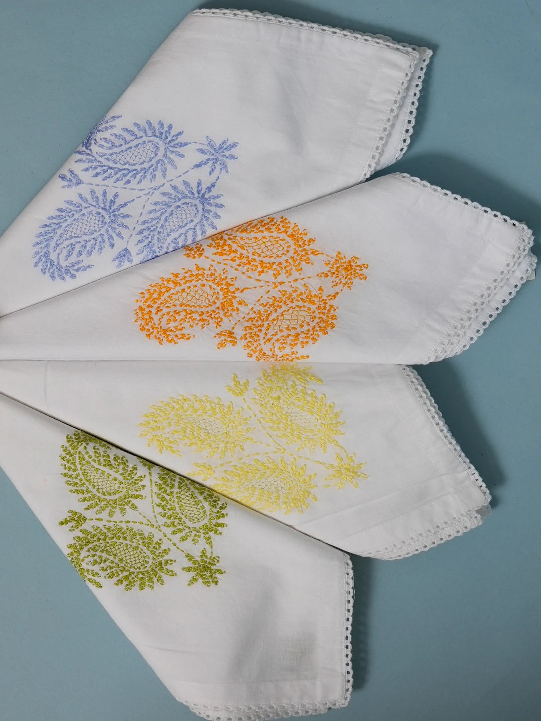 Ada Hand Embroidered Multi Colored Cotton Lucknowi Chikankari Napkin Set 01A507464