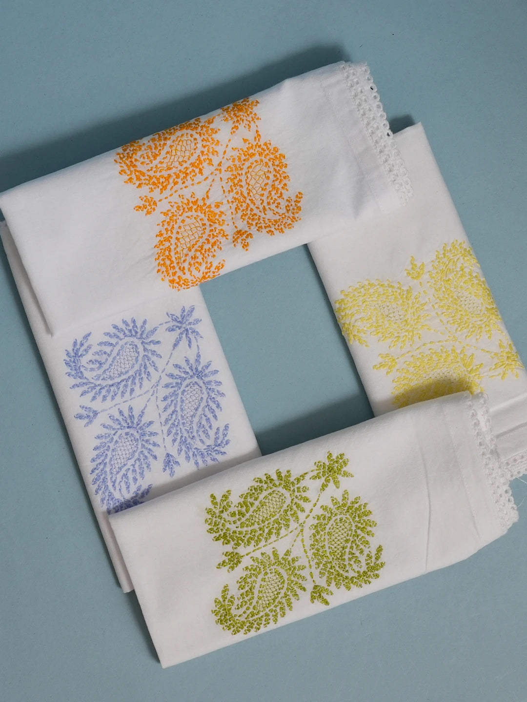 Ada Hand Embroidered Multi Colored Cotton Lucknowi Chikankari Napkin Set 01A507464