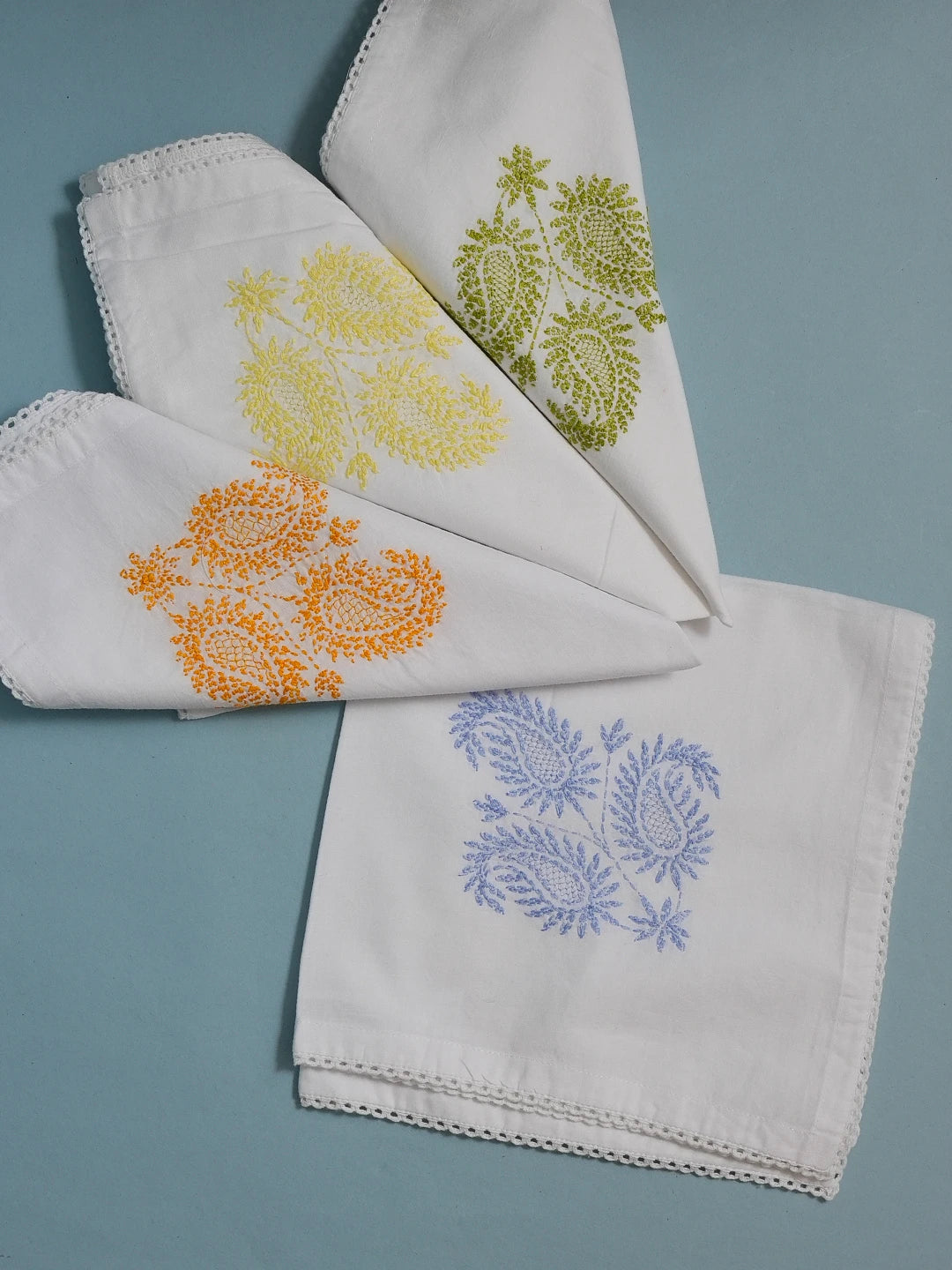 Ada Hand Embroidered Multi Colored Cotton Lucknowi Chikankari Napkin Set 01A507464