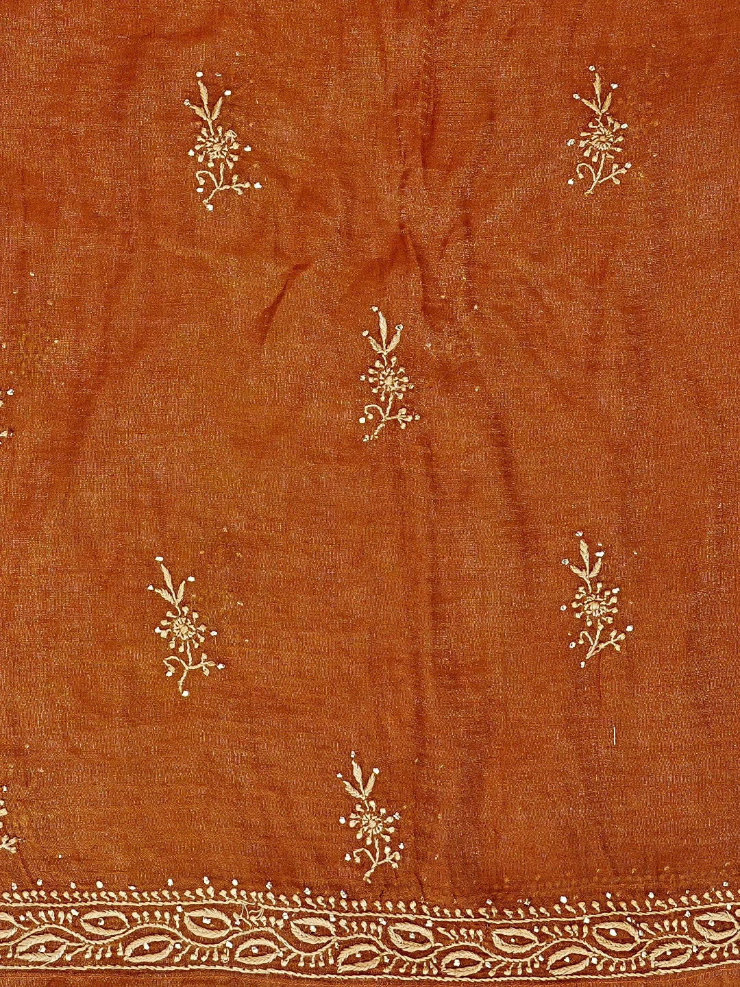 Ada Hand Embroidered Rust Tissue Lucknowi Chikankari Semi-stitched Kurta Dupatta Set 01A447098
