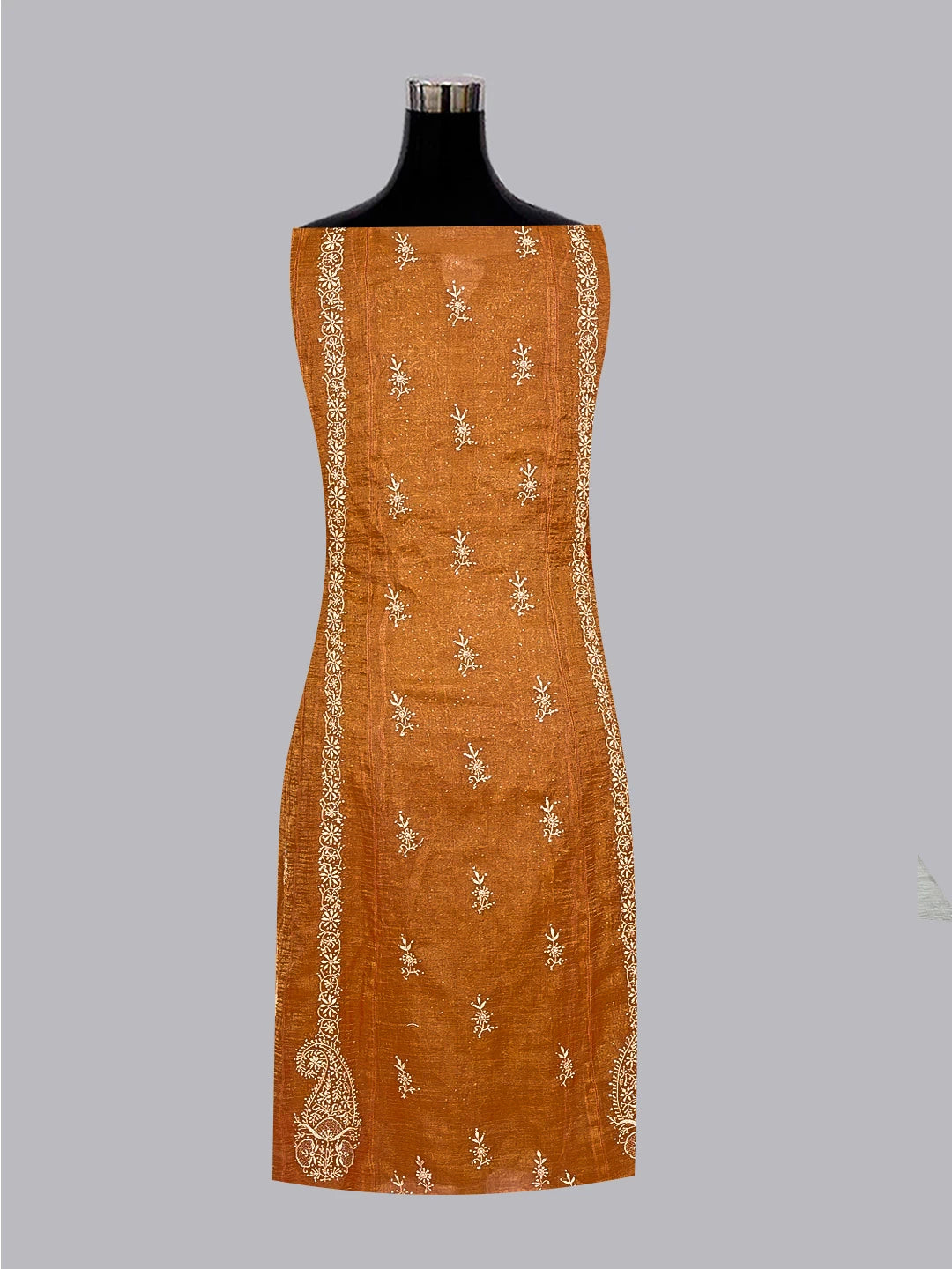 Ada Hand Embroidered Rust Tissue Lucknowi Chikankari Semi-stitched Kurta Dupatta Set 01A447098