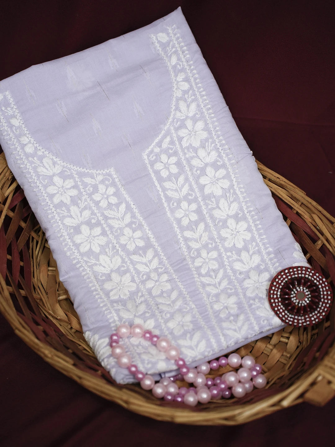 Ada Hand Embroidered Mauve Cotton lucknowi Chikankari Unstitched Kurta Piece 01A535384