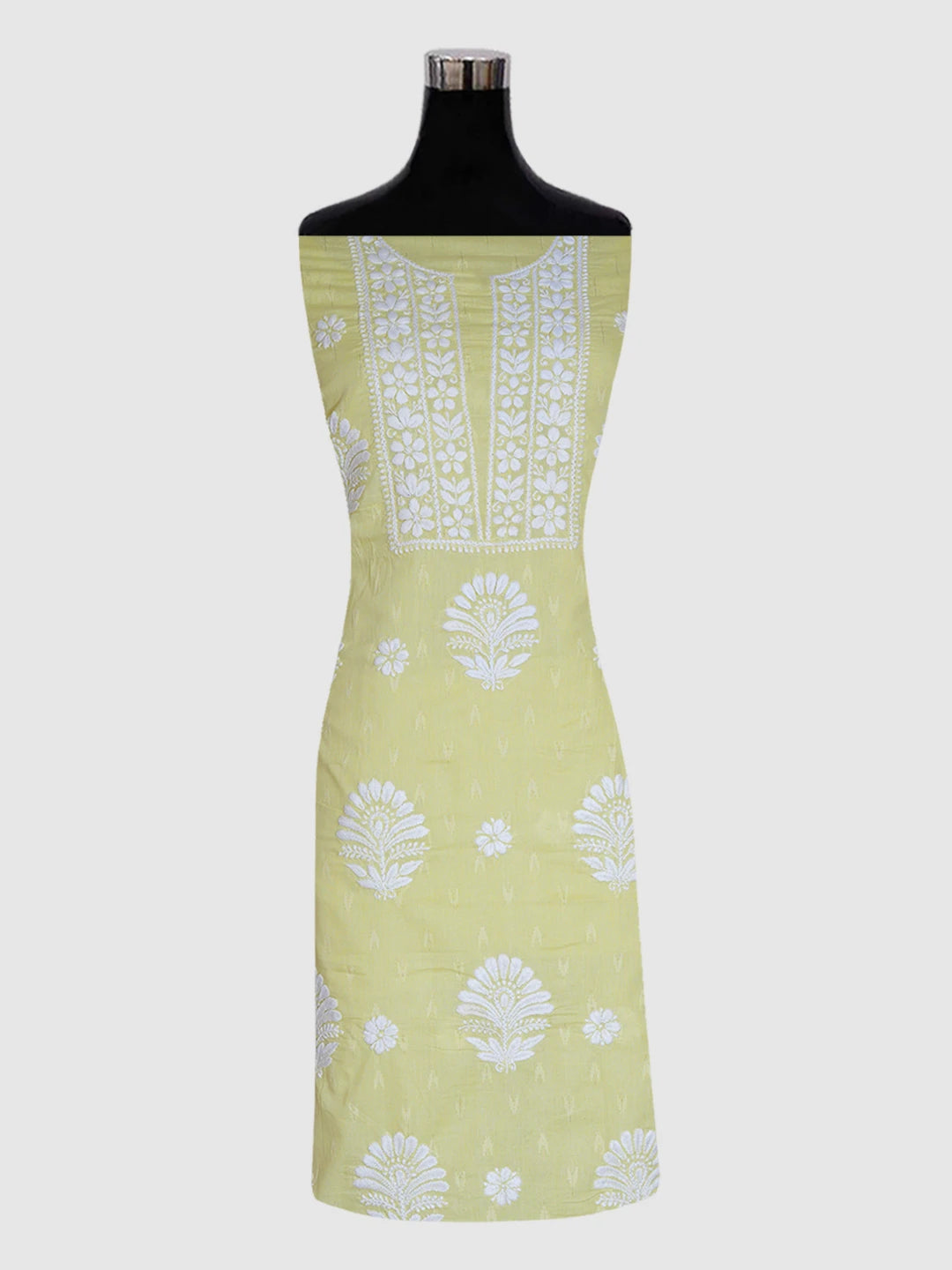 Ada Hand Embroidered Lime Green Cotton lucknowi Chikankari Unstitched Kurta Piece 01A535381