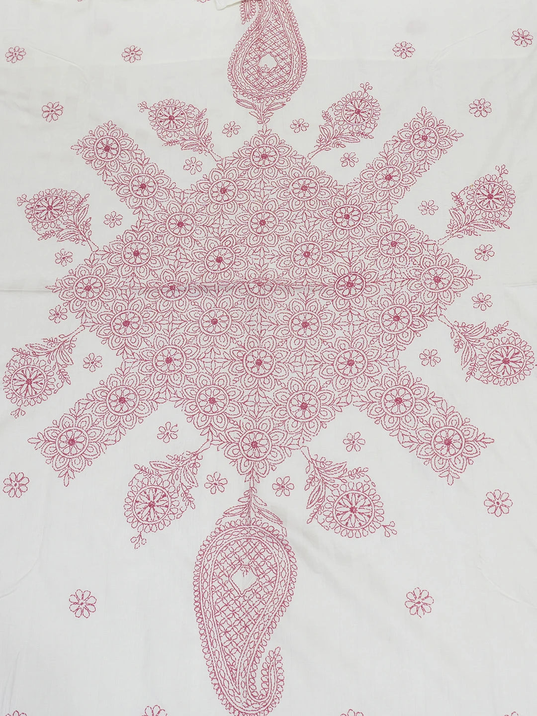 Ada Hand Embroidered White Cotton Lucknowi Chikankari Bed Sheet With Pillow And Cushion Cover Set 01A534890