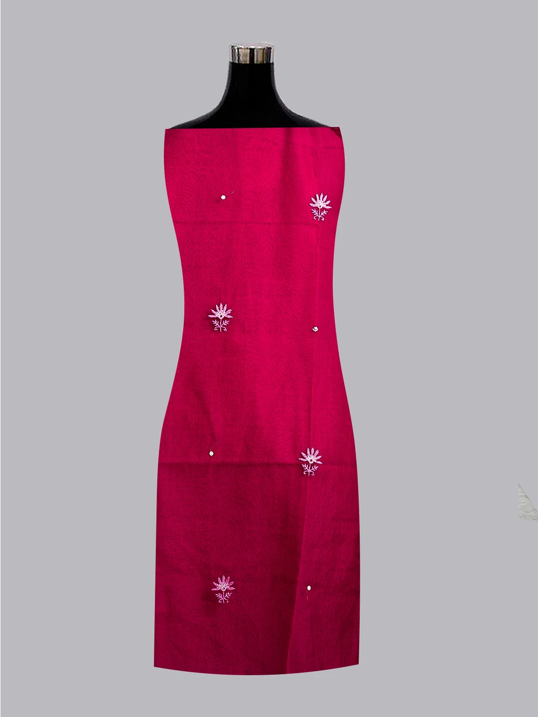 Ada Hand Embroidered Wine Organza Lucknowi Chikankari Unstitched Kurta Dupatta Set With Pearl Work 01A501605