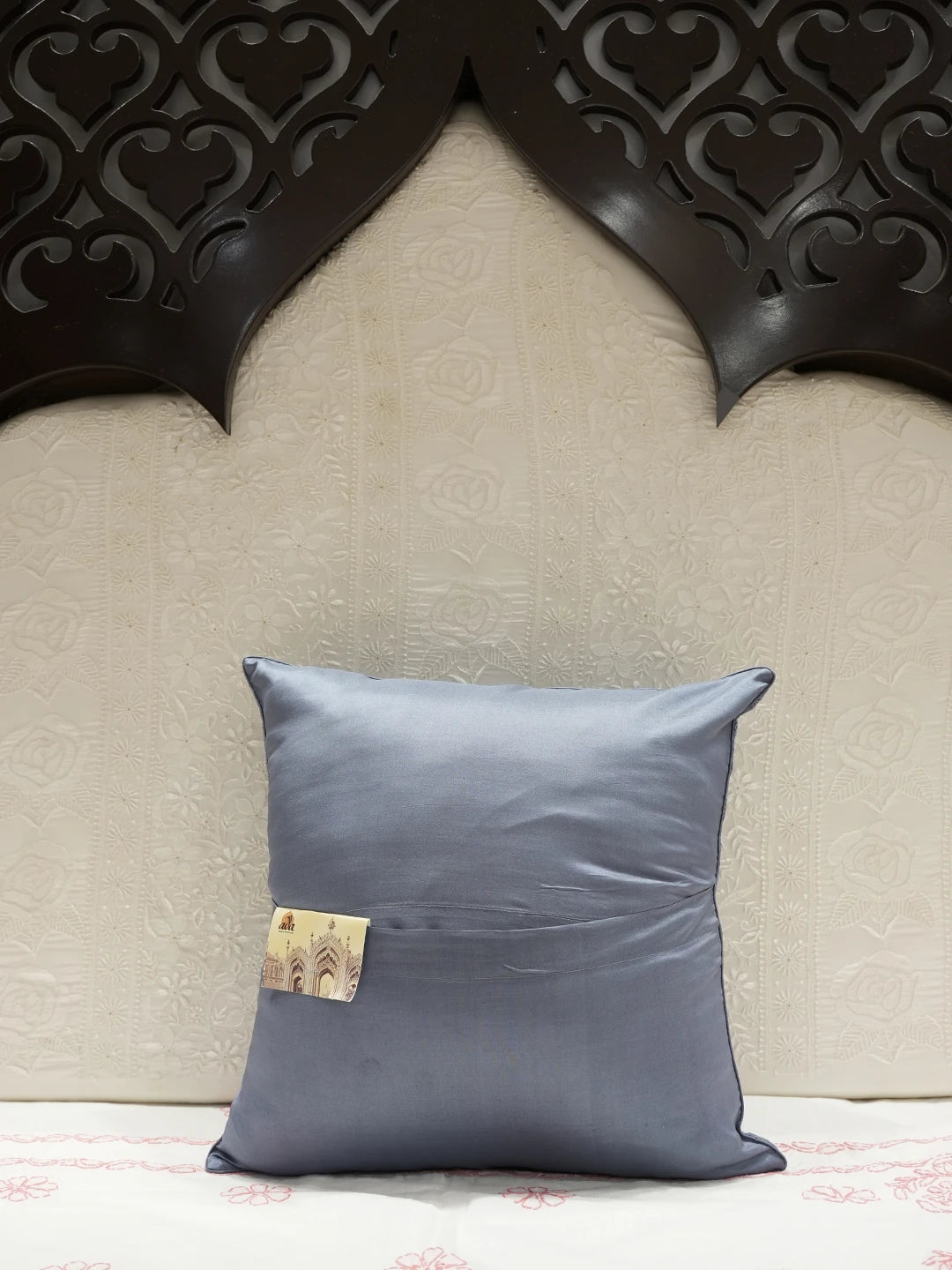 Ada Hand Embroidered Grey Silk Lucknowi Chikankari Cushion Cover 01A151355