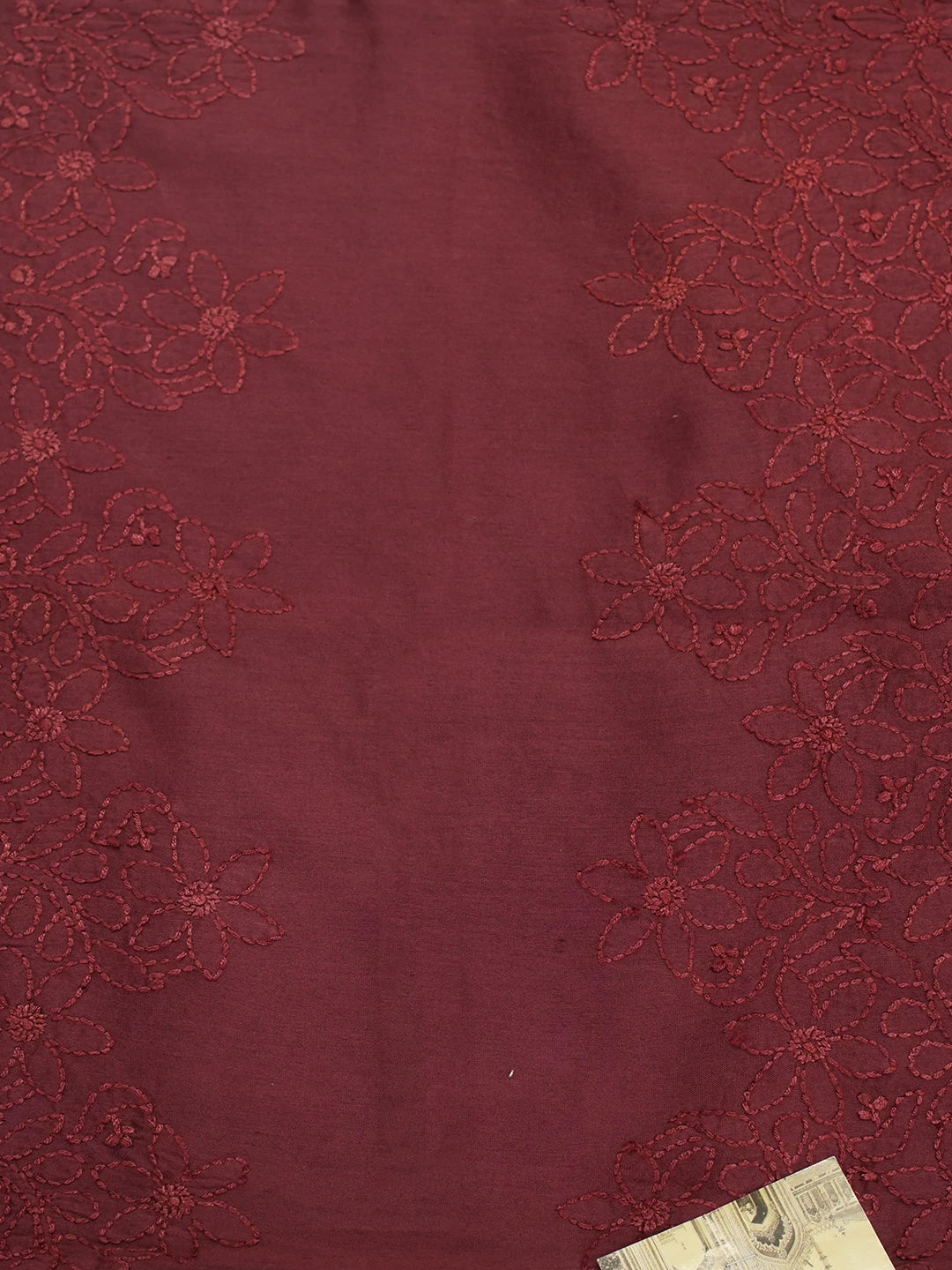 Ada Hand Embroidered Maroon Chanderi Lucknowi Chikankari Cushion Cover 01A449821