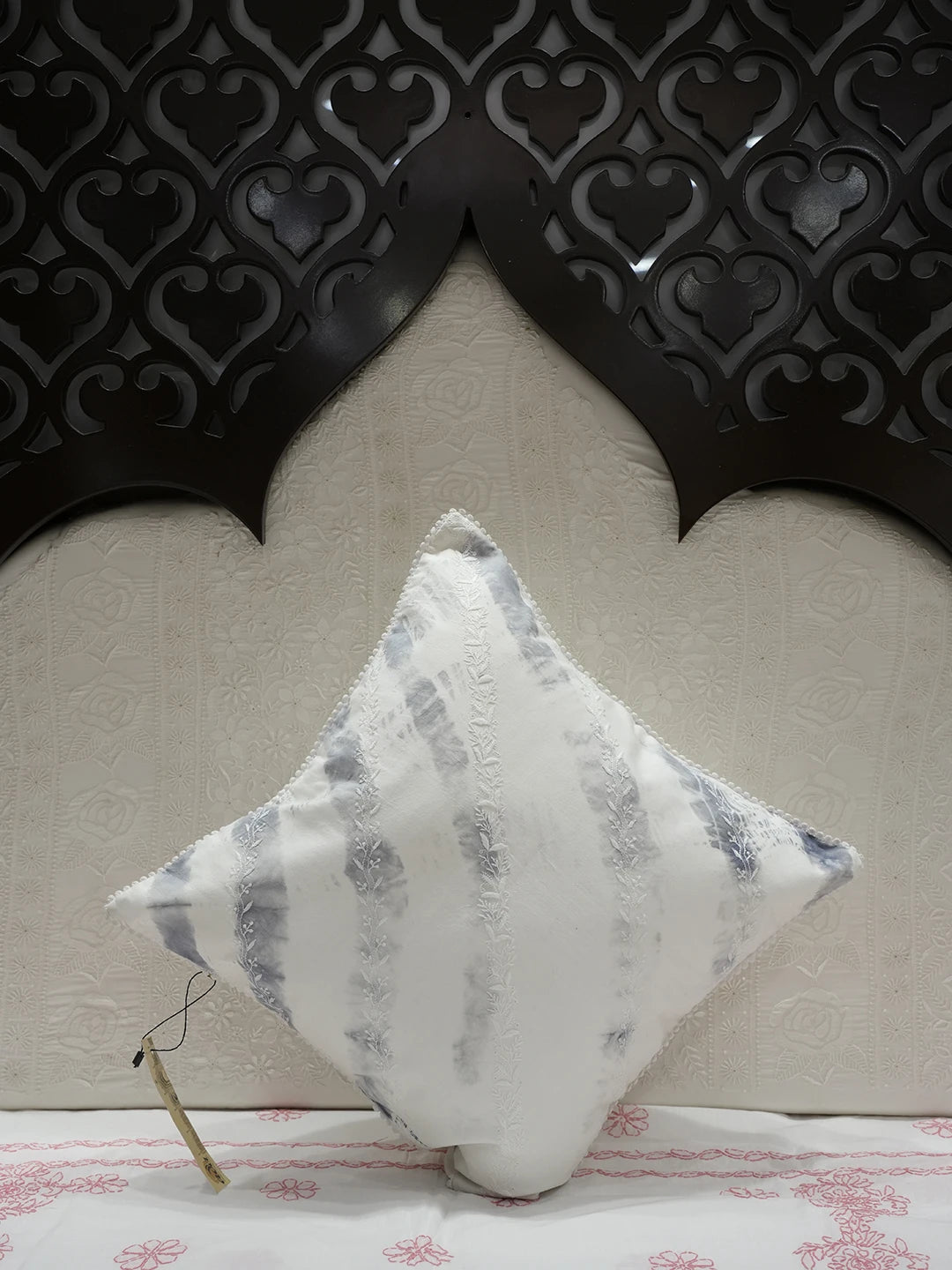 Ada Hand Embroidered White Cotton Lucknowi Chikankari Cushion Cover 01A255025