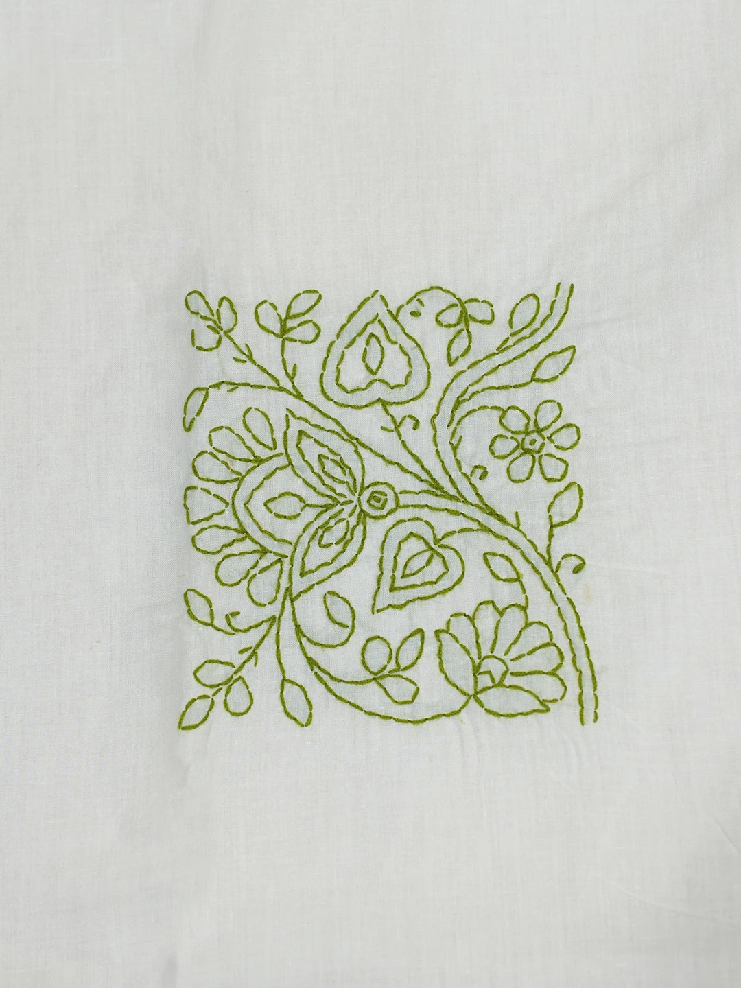 Ada Hand Embroidered White And Lime Green Cotton Lucknowi Chikankari Bed Sheet With Pillow Cover Set 01A535282