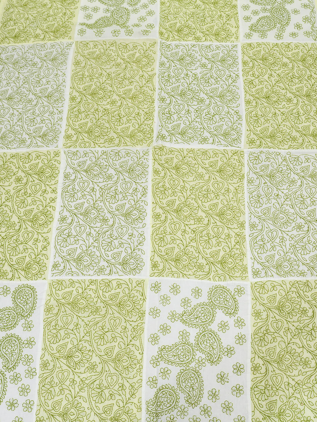 Ada Hand Embroidered White And Lime Green Cotton Lucknowi Chikankari Bed Sheet With Pillow Cover Set 01A535282