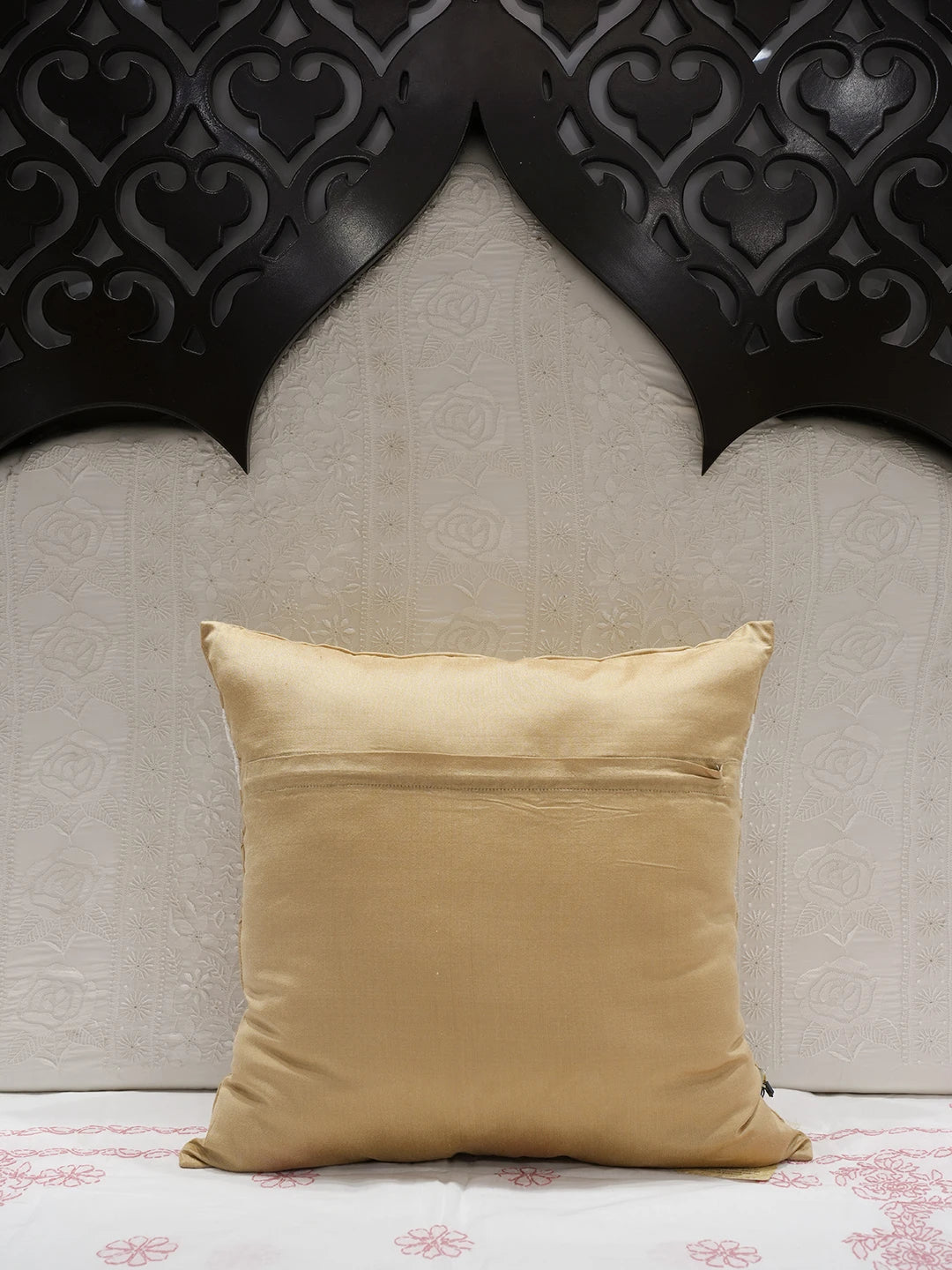 Ada Hand Embroidered Fawn Chanderi Lucknowi Chikankari Cushion Cover 01A52709