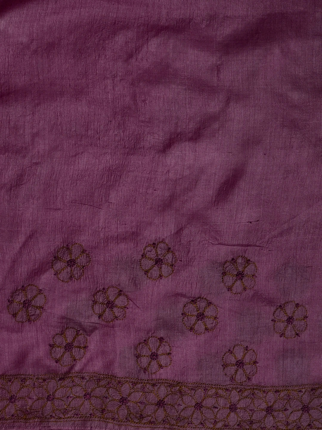 Ada Hand Embroidered Heather Mauve Silk Lucknowi Chikankari Saree and Blouse 01A528385