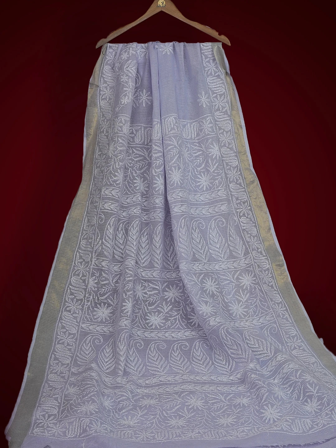 Ada Hand Embroidered Mauve Kota Lucknowi Chikankari Saree With Blouse 01A525423