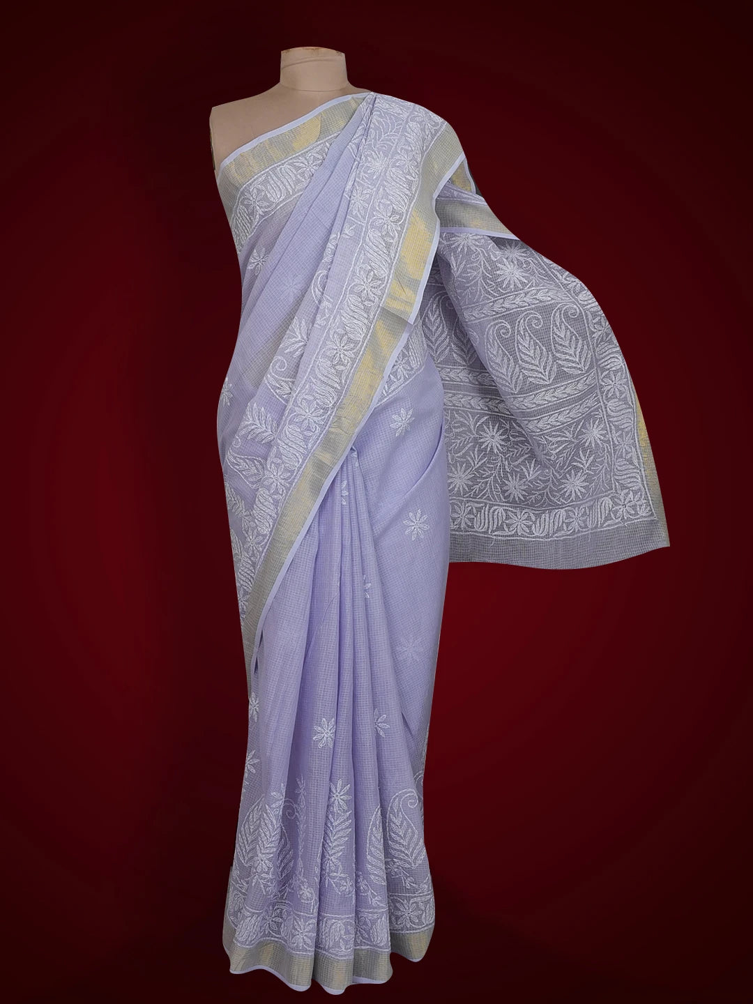 Ada Hand Embroidered Mauve Kota Lucknowi Chikankari Saree With Blouse 01A525423