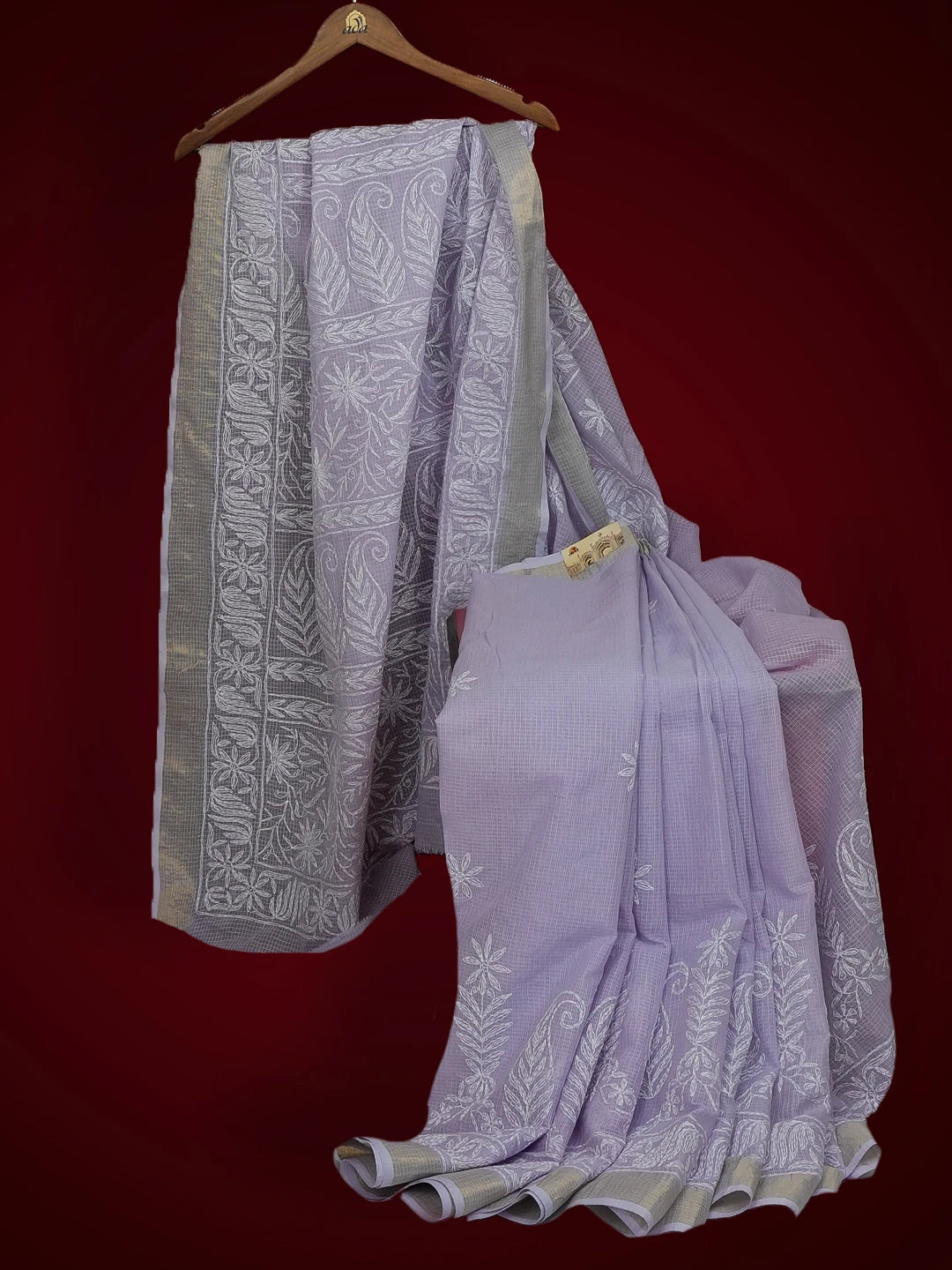 Ada Hand Embroidered Mauve Kota Lucknowi Chikankari Saree With Blouse 01A525423