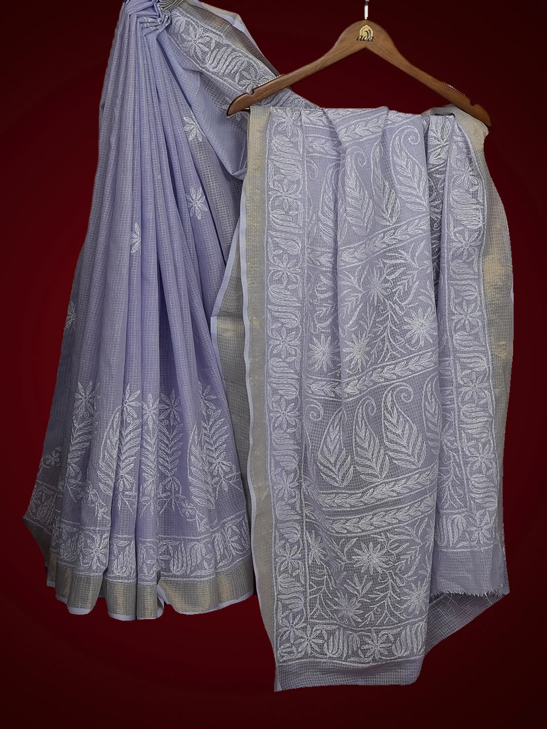Ada Hand Embroidered Mauve Kota Lucknowi Chikankari Saree With Blouse 01A525423