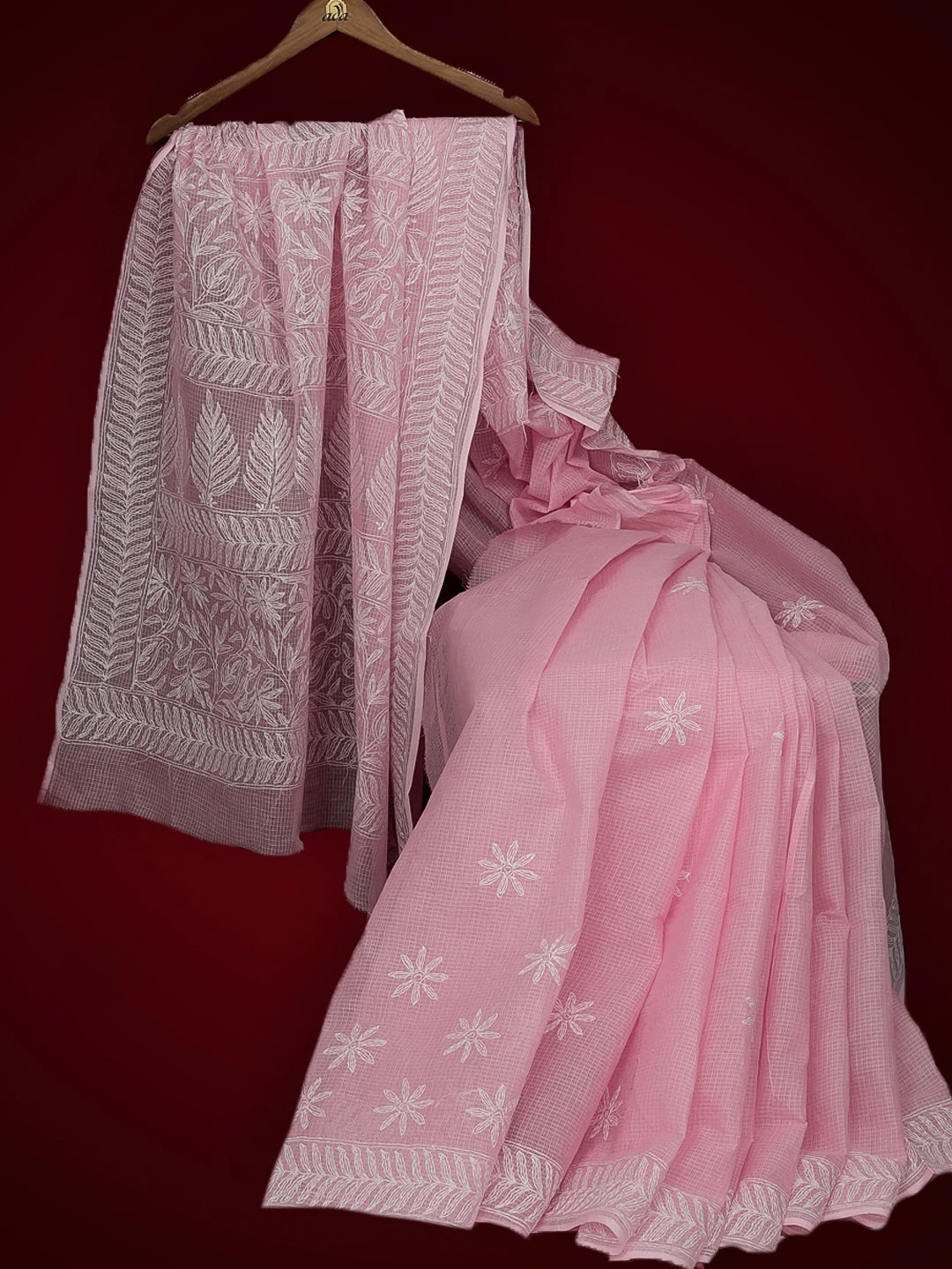 Ada Hand Embroidered Pink Kota Lucknowi Chikankari Saree With Blouse 01A525454