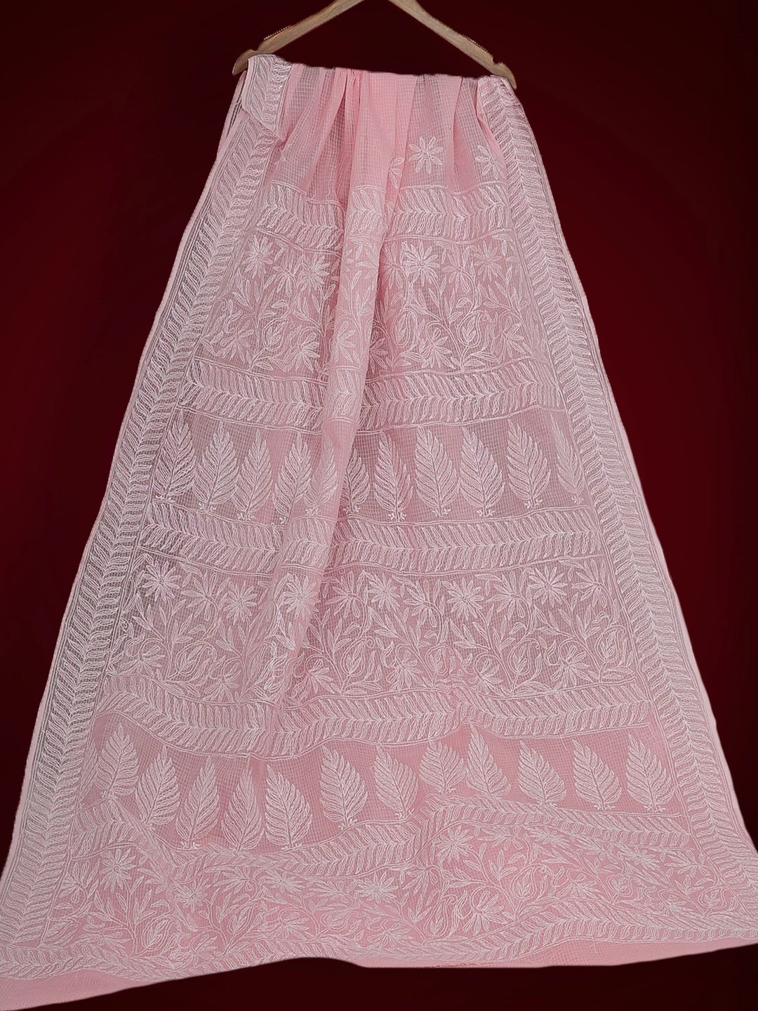Ada Hand Embroidered Pink Kota Lucknowi Chikankari Saree With Blouse 01A525454