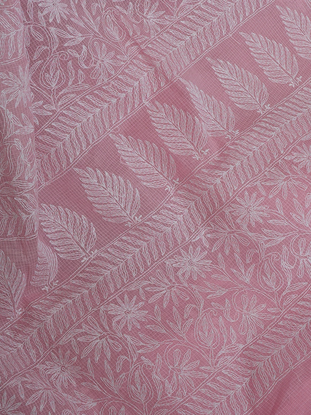 Ada Hand Embroidered Pink Kota Lucknowi Chikankari Saree With Blouse 01A525454