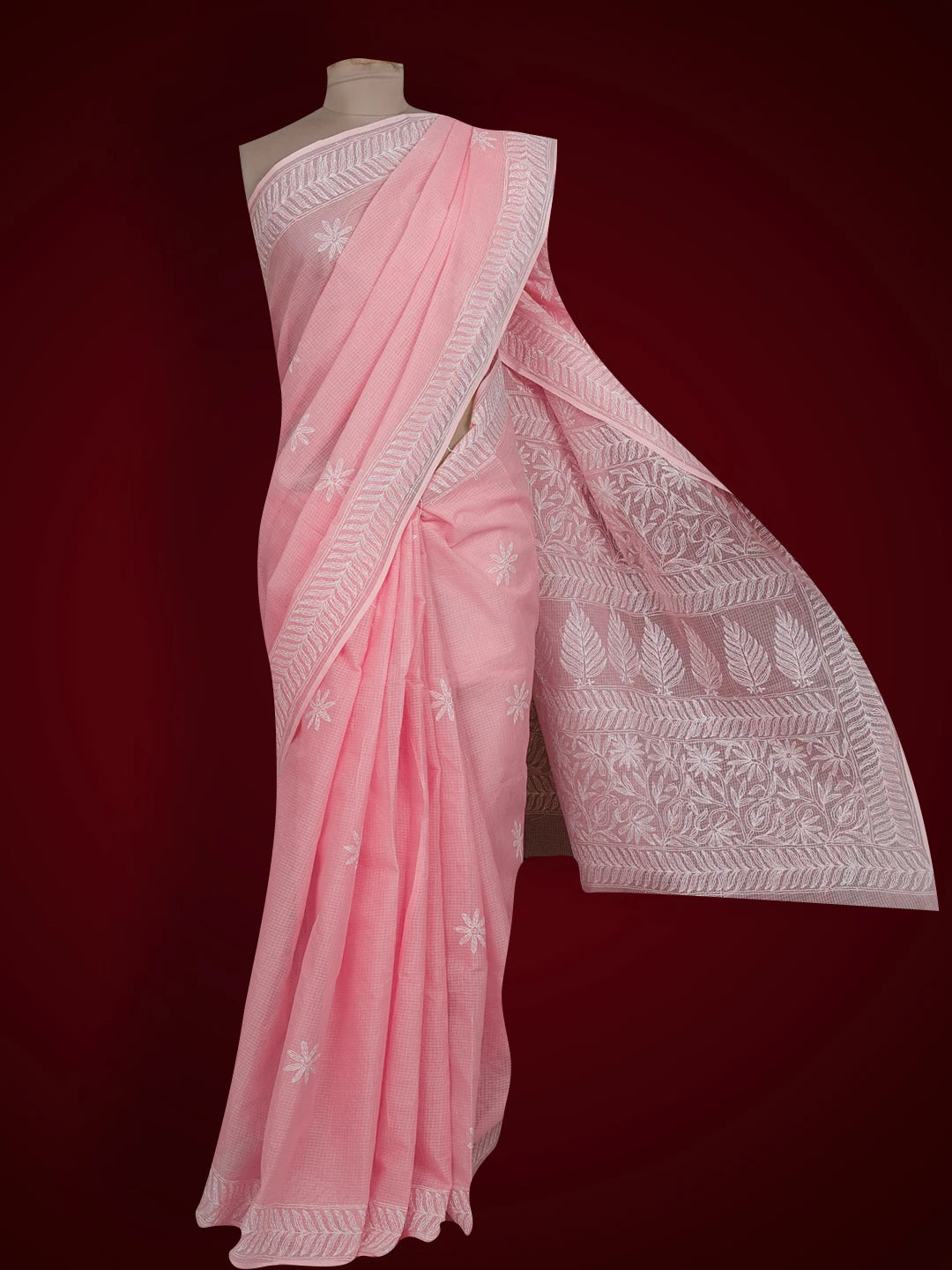 Ada Hand Embroidered Pink Kota Lucknowi Chikankari Saree With Blouse 01A525454