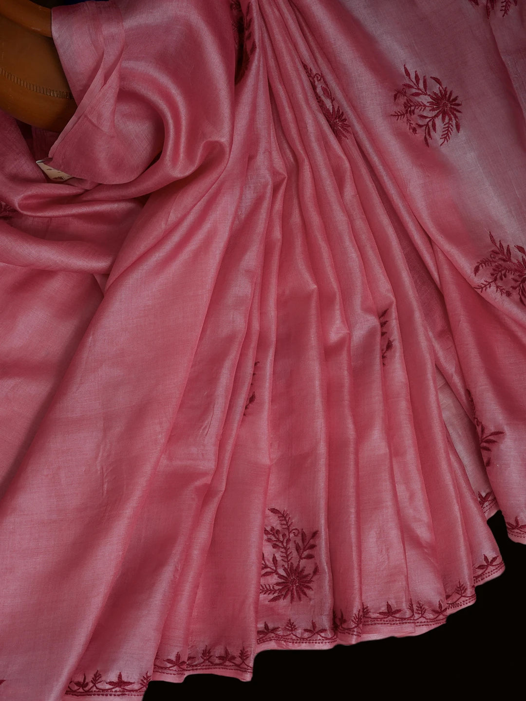 Ada Hand Embroidered Onion Pink Silk Lucknowi Chikankari Saree and Blouse 01A527201