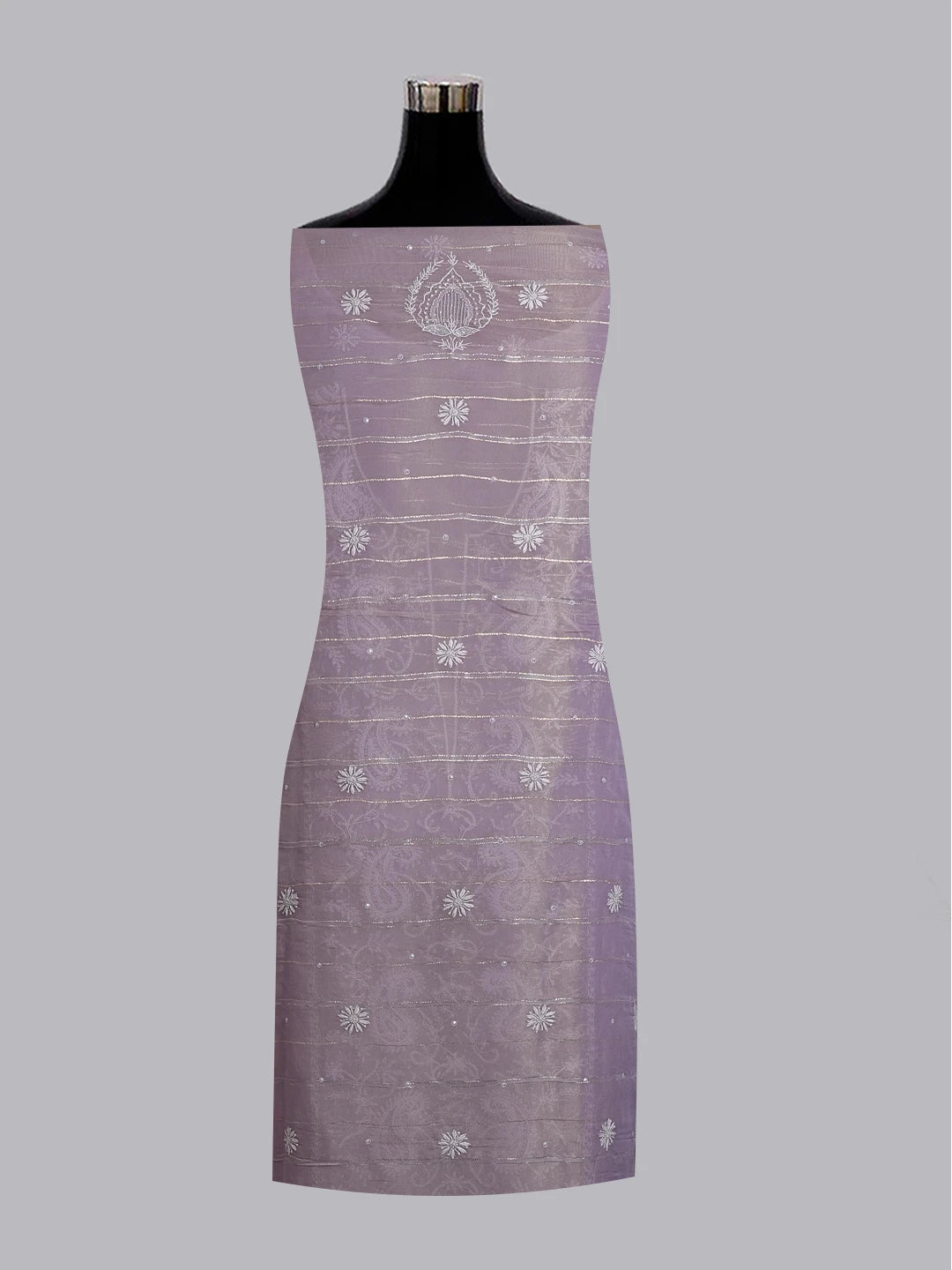 Ada Hand Embroidered Mauve Organza Tissue Lucknowi Chikankari Unstitched Kurta Dupatta Set With Sequinned Work 01A525756