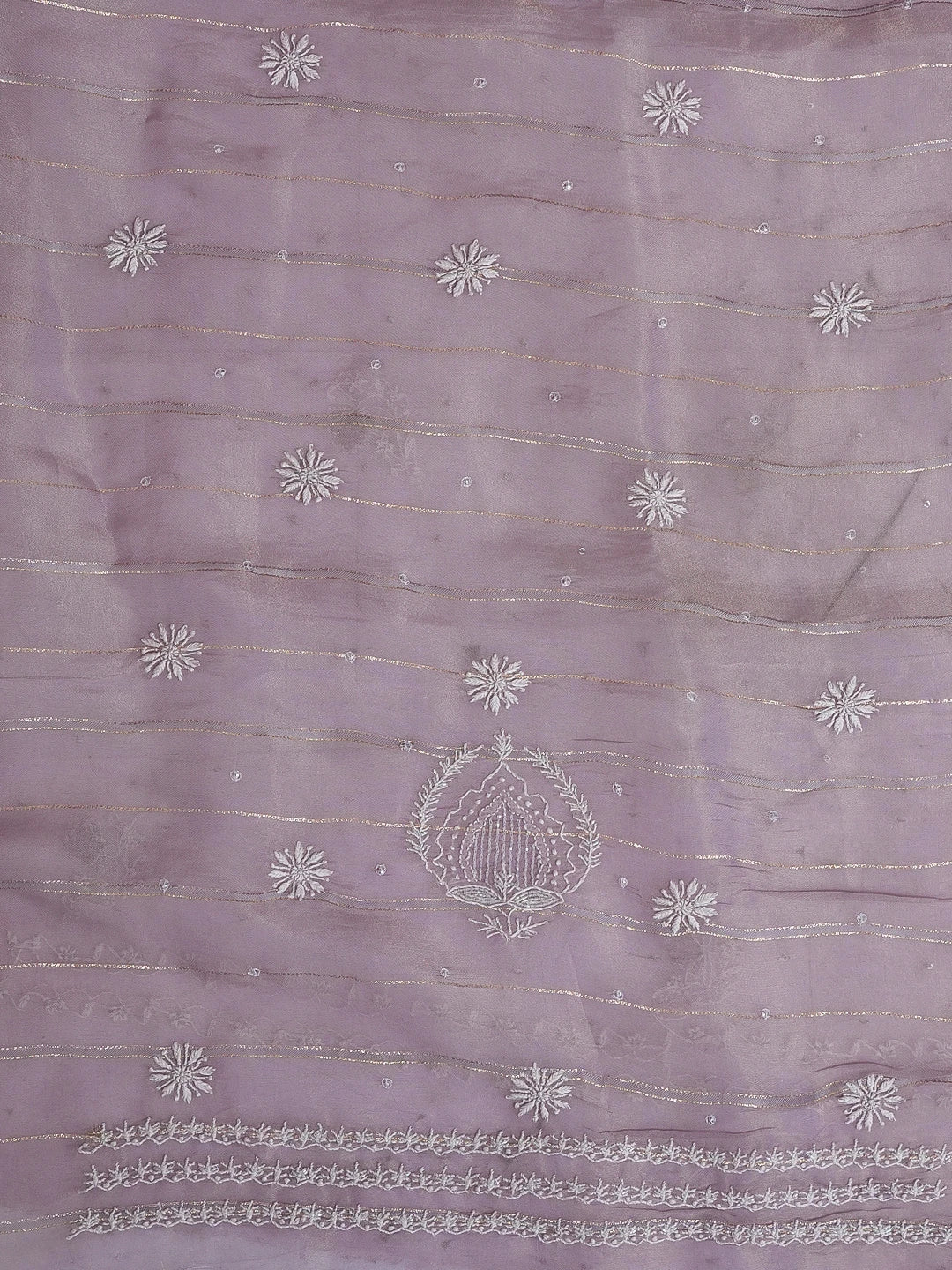 Ada Hand Embroidered Mauve Organza Tissue Lucknowi Chikankari Unstitched Kurta Dupatta Set With Sequinned Work 01A525756