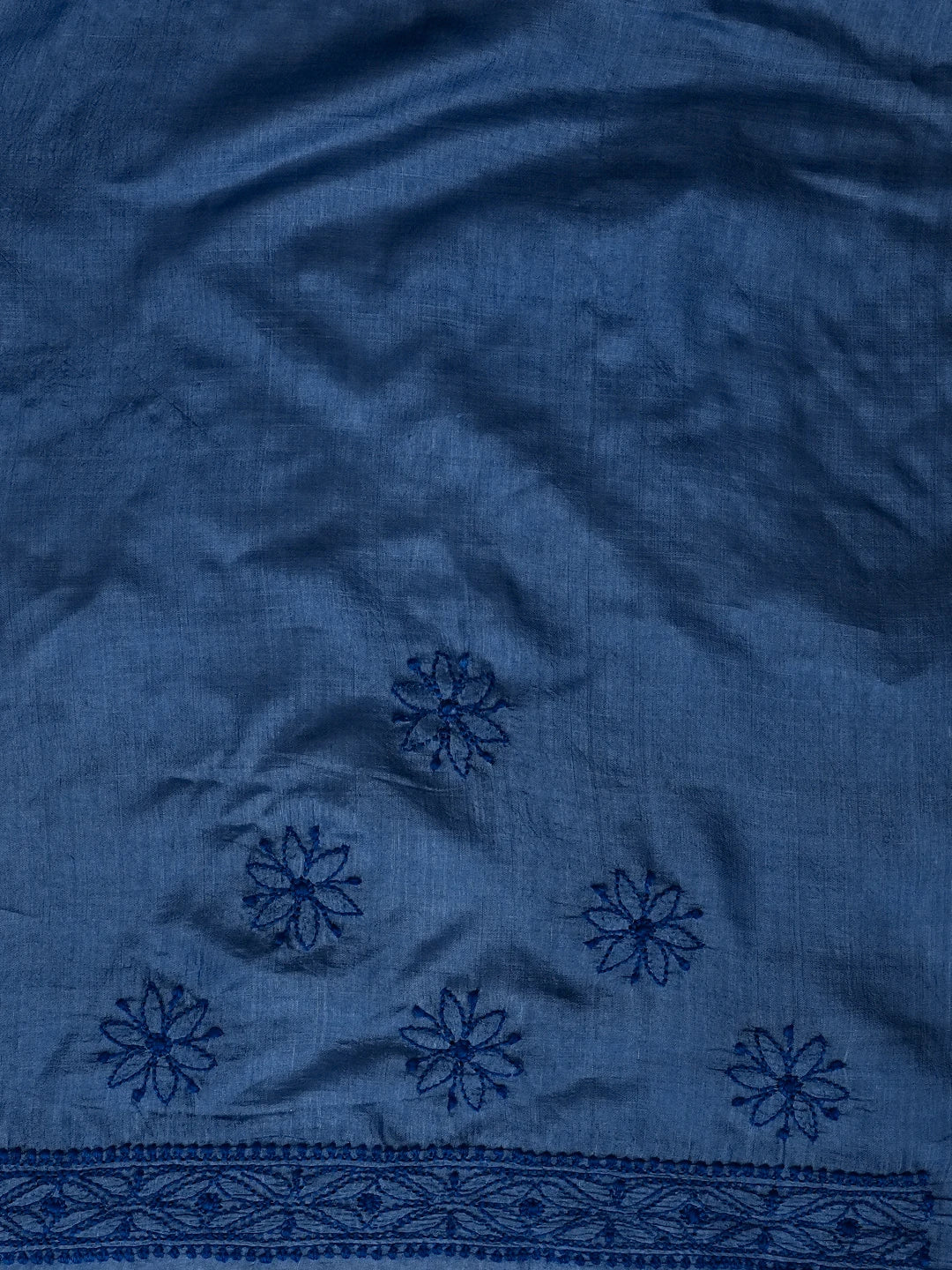 Ada Hand Embroidered Royal Blue Tussar Silk Lucknowi Chikankari Saree With Blouse 01A527005
