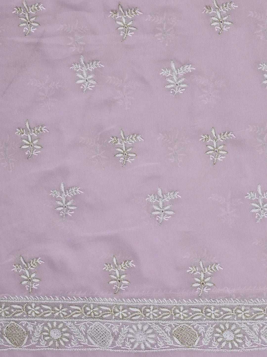 Ada Hand Embroidered Mauve Pure Georgette  Lucknowi Chikankari Unstitched Kurta Dupatta Set With Zari Work 01A510645