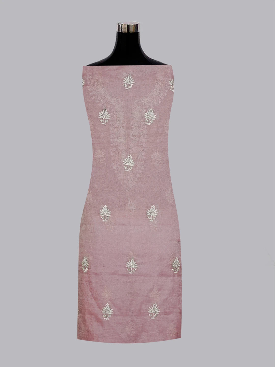 Ada Hand Embroidered Mauve Tissue Lucknowi Chikankari Unstitched Kurta Dupatta Set With Cutdana Work 01A543895