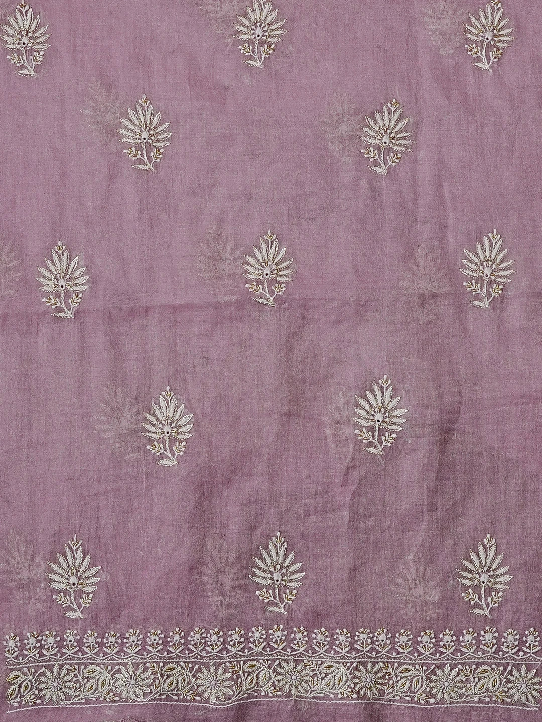 Ada Hand Embroidered Mauve Tissue Lucknowi Chikankari Unstitched Kurta Dupatta Set With Cutdana Work 01A543895