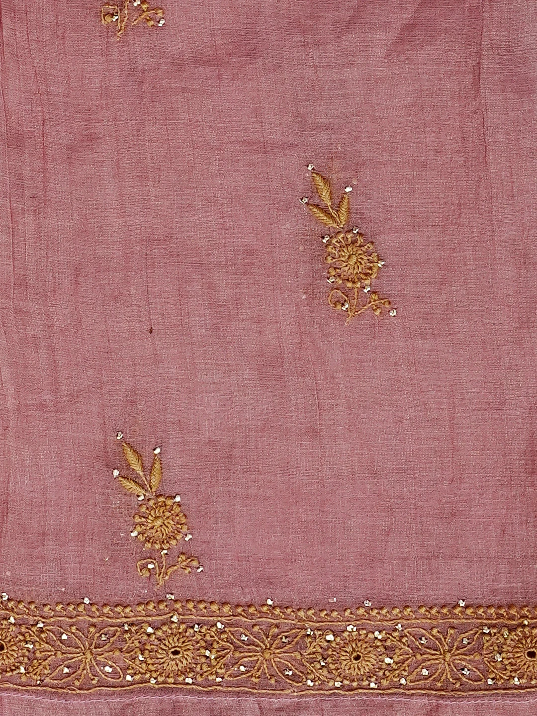 Ada Hand Embroidered Onion Pink Tissue Lucknowi Chikankari Semi-stitched Kurta Dupatta Set With Muqaish Work 01A543835