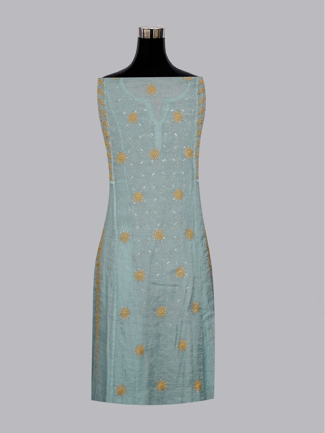 Ada Hand Embroidered Carolina Blue Tissue Lucknowi Chikankari Semi-stitched Kurta Dupatta Set With Muqaish Work 01A543932