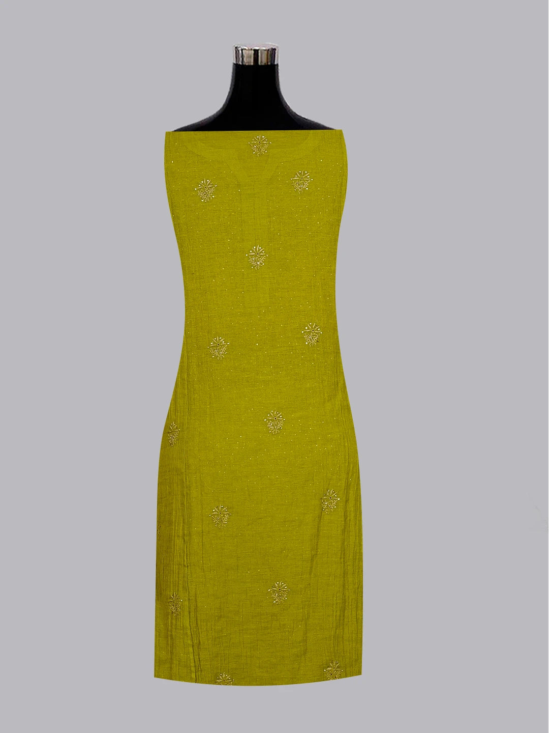 Ada Hand Embroidered Mehendi Green Tissue Lucknowi Chikankari Semi-stitched Kurta Dupatta Set With Muqaish Work 01A520345