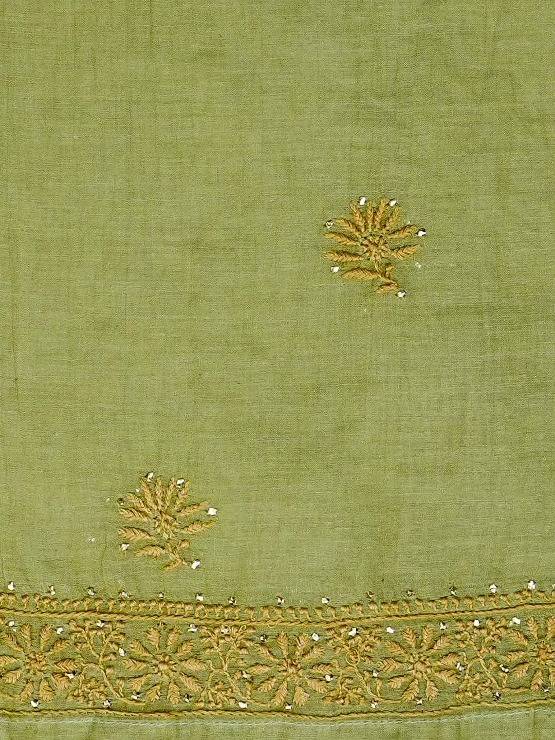 Ada Hand Embroidered Olive Green Tissue Lucknowi Chikankari Semi-stitched Kurta Dupatta Set With Muqaish Work 01A543816