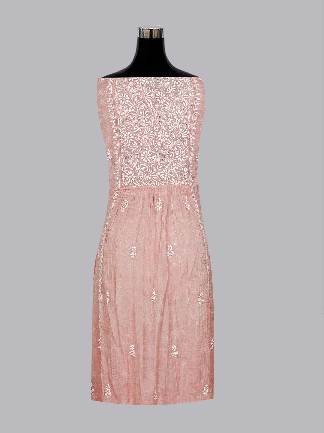 Ada Hand Embroidered Dusty Pink Tissue Lucknowi Chikankari Semi-stitched Kurta Dupatta Set With Muqaish Work 01A543903