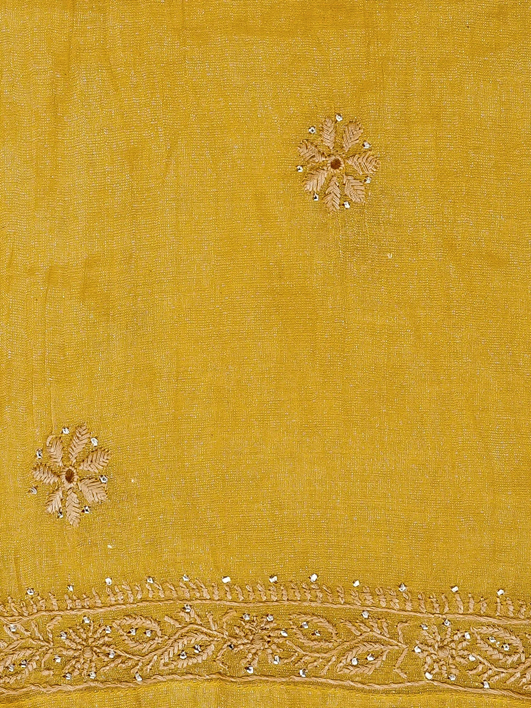 Ada Hand Embroidered Dijon Yellow Tissue Lucknowi Chikankari Semi-stitched Kurta Dupatta Set With Muqaish Work 01A543871