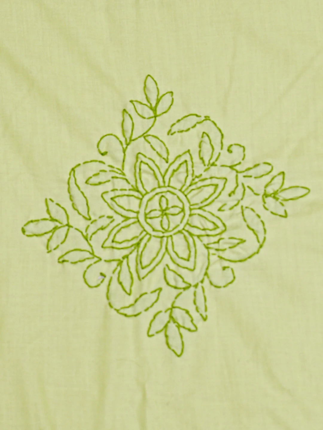 Ada Hand Embroidered Yellow Green Cotton Lucknowi Chikankari Bed Sheet With Pillow Cover Set 01A492927