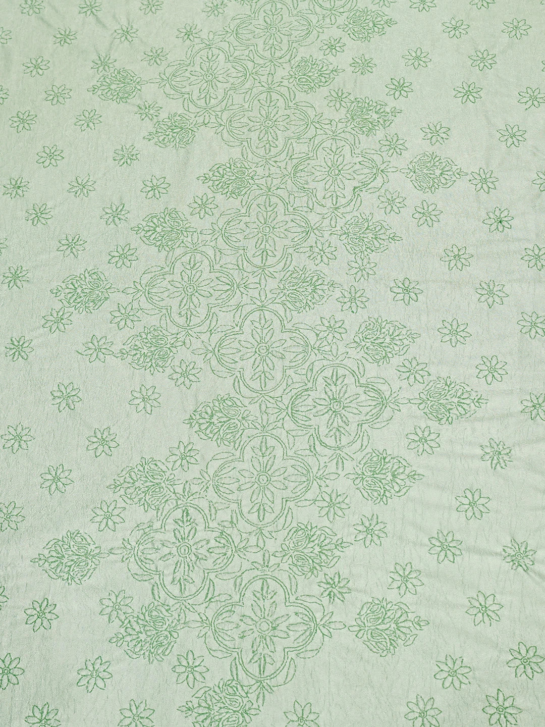 Ada Hand Embroidered Sea Green Silk Lucknowi Chikankari Bed Sheet With Pillow And Cushion Cover Set 01A483958