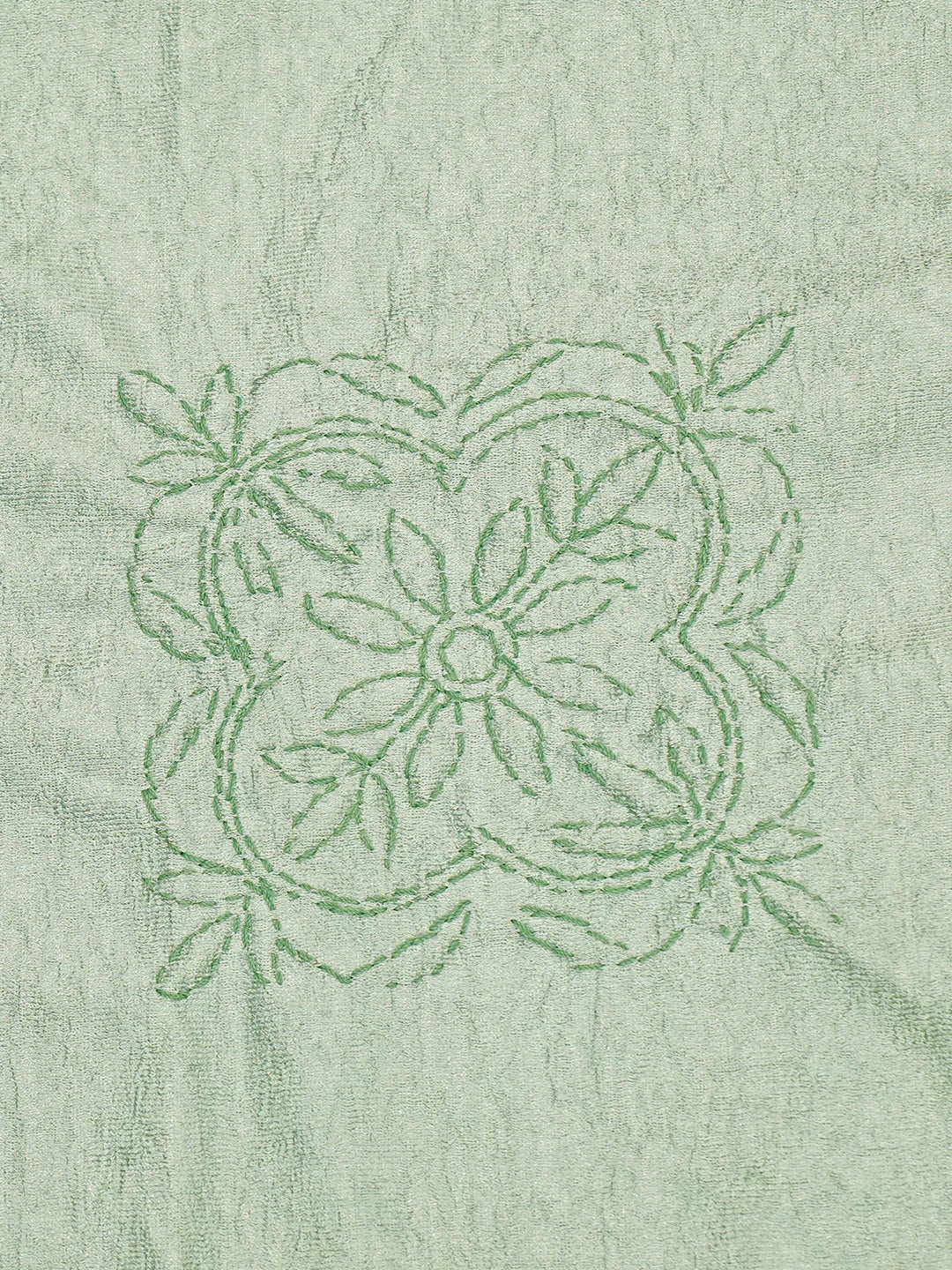 Ada Hand Embroidered Sea Green Silk Lucknowi Chikankari Bed Sheet With Pillow And Cushion Cover Set 01A483958