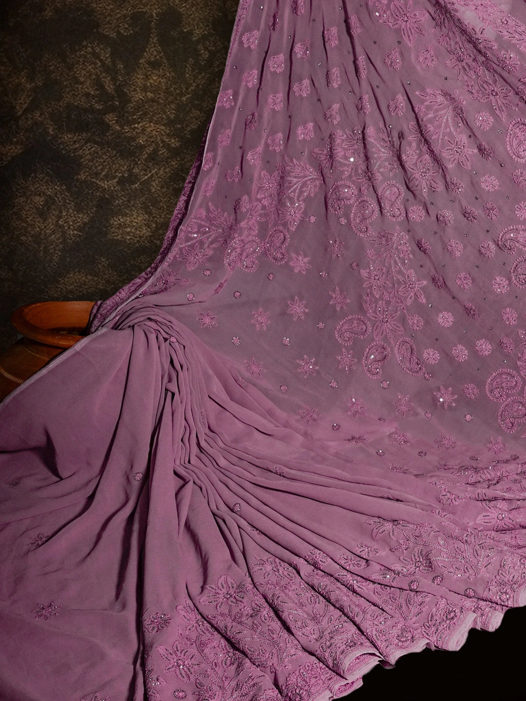 Ada Hand Embroidered Mauve Viscose Georgette Lucknowi Chikankari Saree/Blouse With Sequinned Work 01A510469