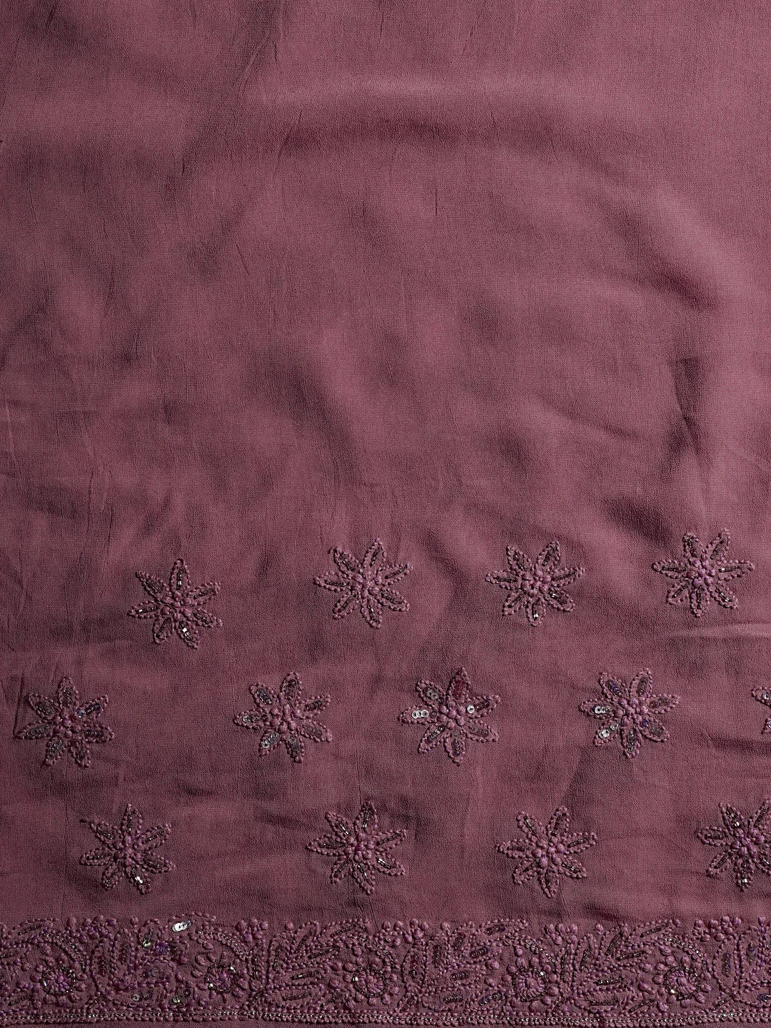 Ada Hand Embroidered Mauve Viscose Georgette Lucknowi Chikankari Saree/Blouse With Sequinned Work 01A510469