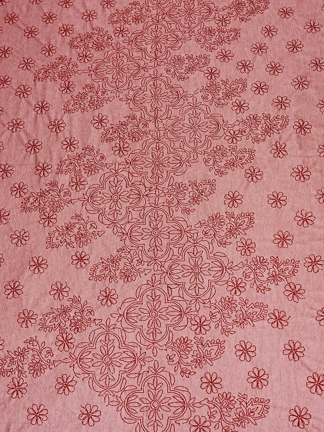 Ada Hand Embroidered Dark Peach Silk Lucknowi Chikankari Bed Sheet With Pillow And Cushion Cover Set 01A483960