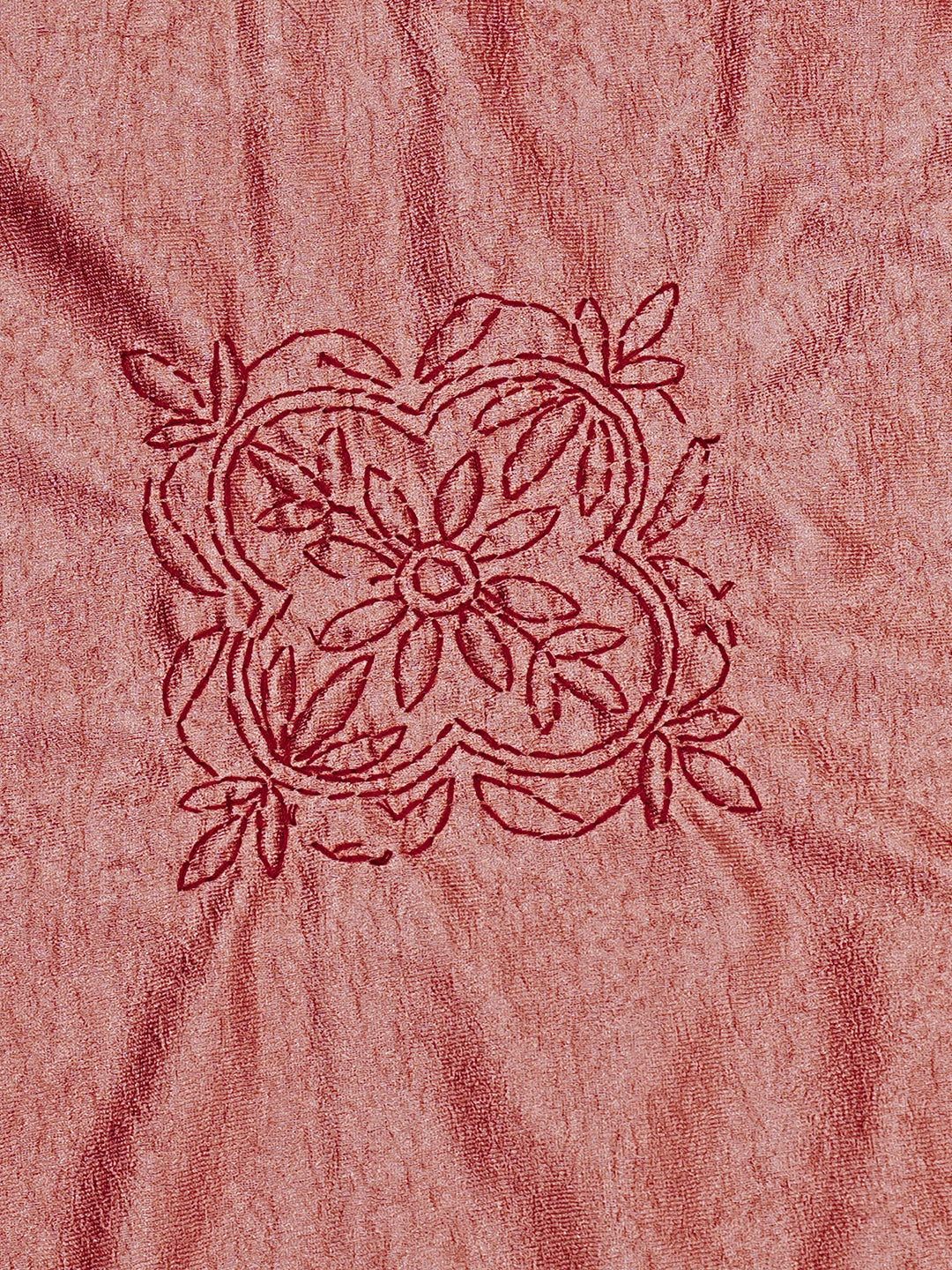 Ada Hand Embroidered Dark Peach Silk Lucknowi Chikankari Bed Sheet With Pillow And Cushion Cover Set 01A483960