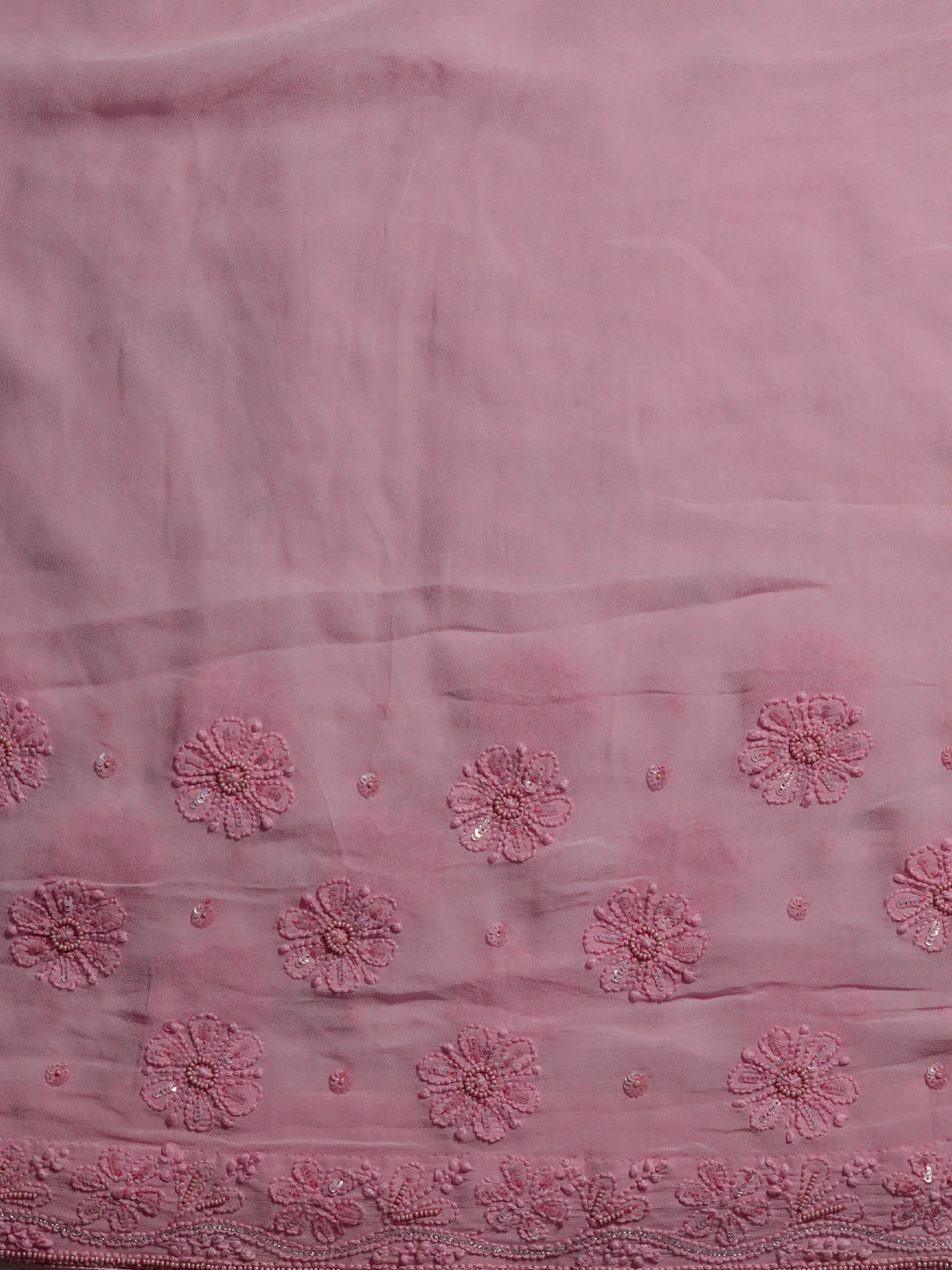 Ada Hand Embroidered Pink Viscose Georgette Lucknowi Chikankari Saree/Blouse With Sequinned Work 01A299133