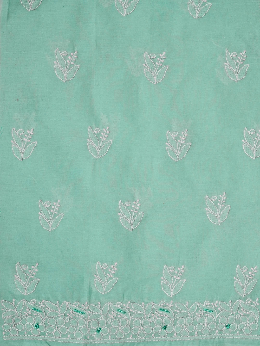 Ada Hand Embroidered Sea Green Cotton Lucknowi Chikankari Unstitched Suit Piece With Pearl Work 01A539223