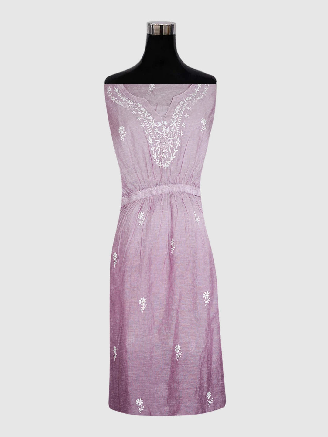 Ada Hand Embroidered Mauve Chanderi Lucknowi Chikankari Semi-Stitched Kaftan 01A489055