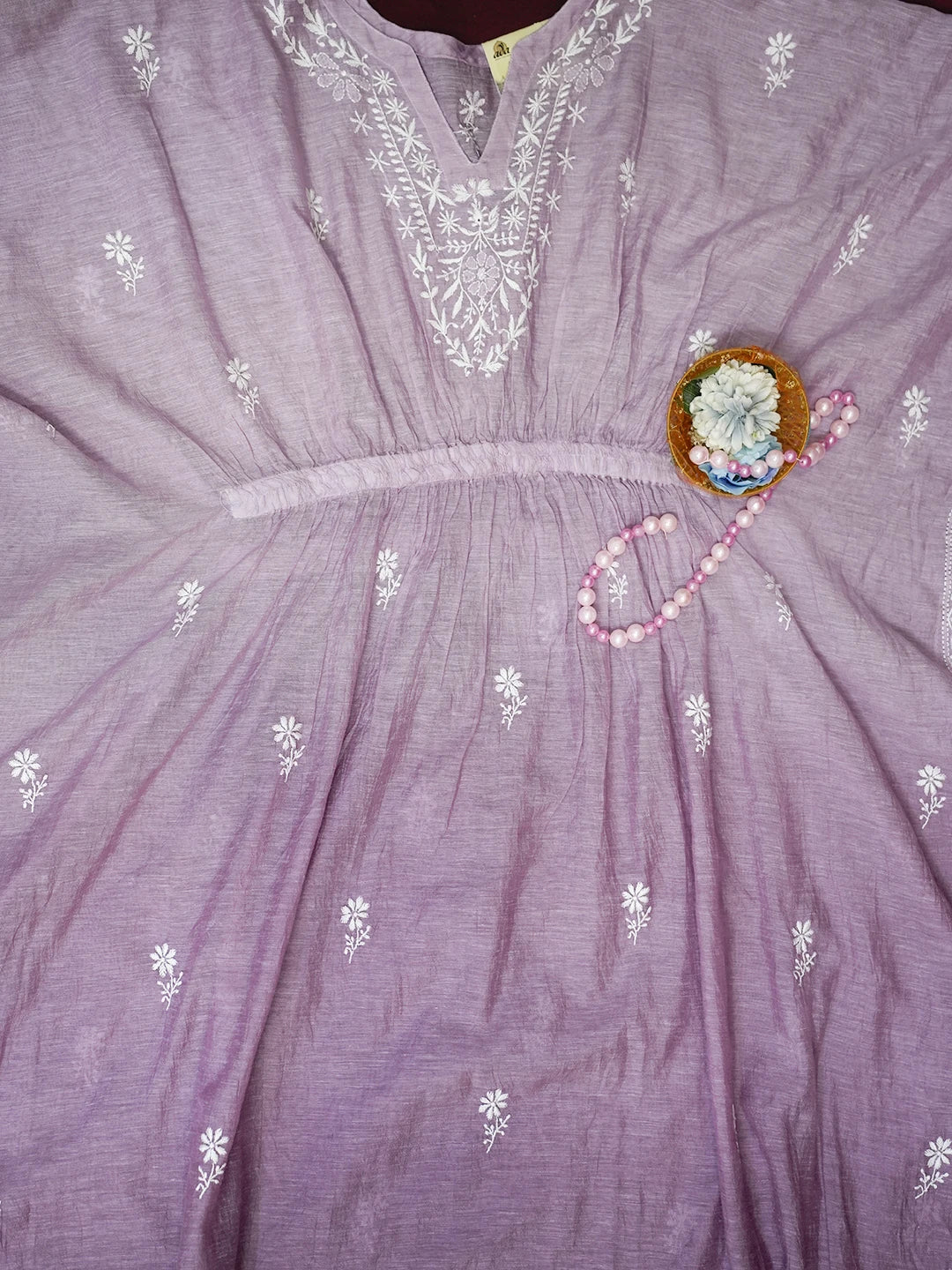 Ada Hand Embroidered Mauve Chanderi Lucknowi Chikankari Semi-Stitched Kaftan 01A489055