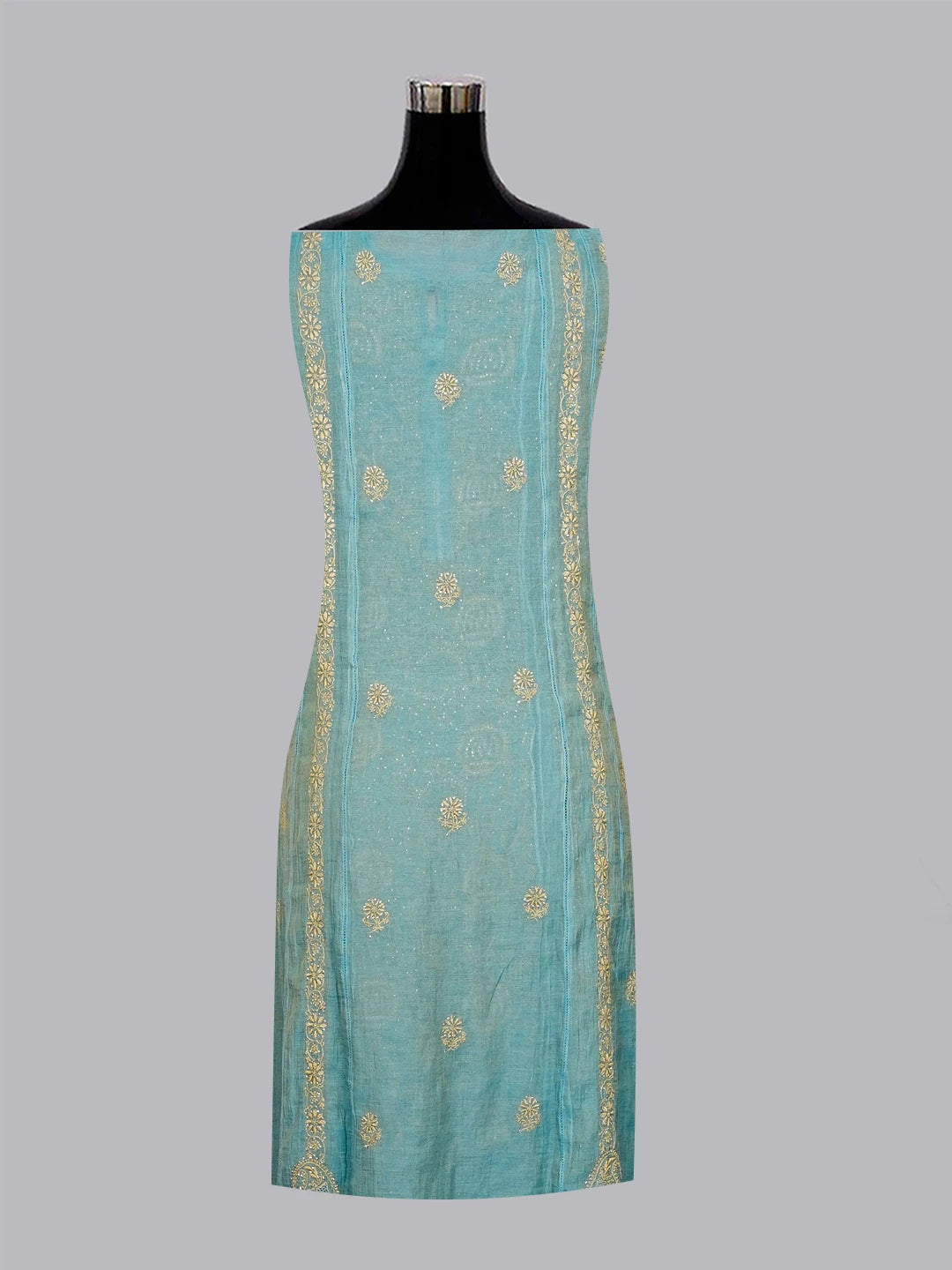 Ada Hand Embroidered Teal Green Tissue Lucknowi Chikankari Semi-stitched Kurta Dupatta Set With Muqaish Work 01A543836